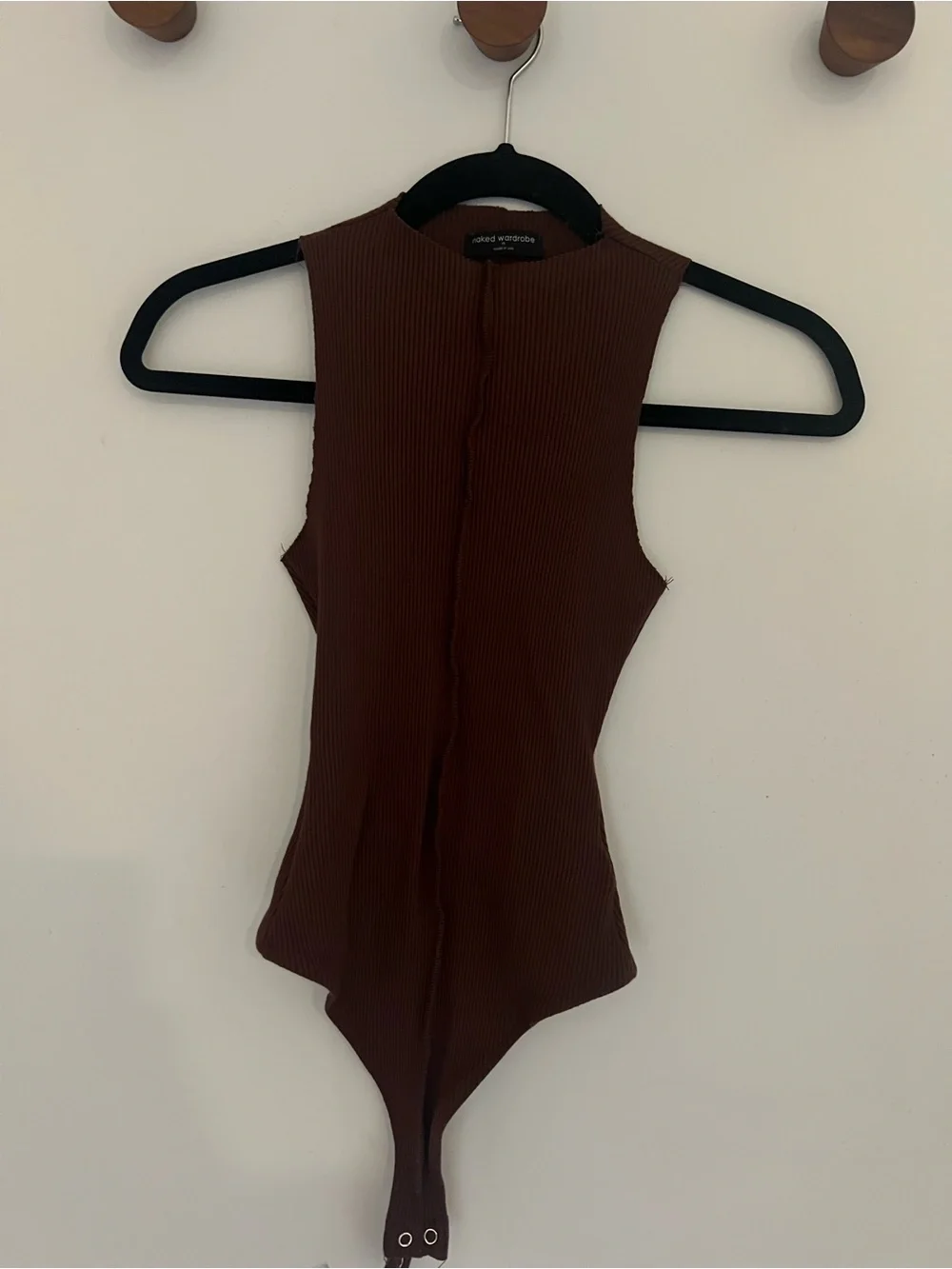Naked Wardrobe Snatched Ribbed Mock Neck Sleeveless Bodysuit (chocolate) - Picture 2 of 3